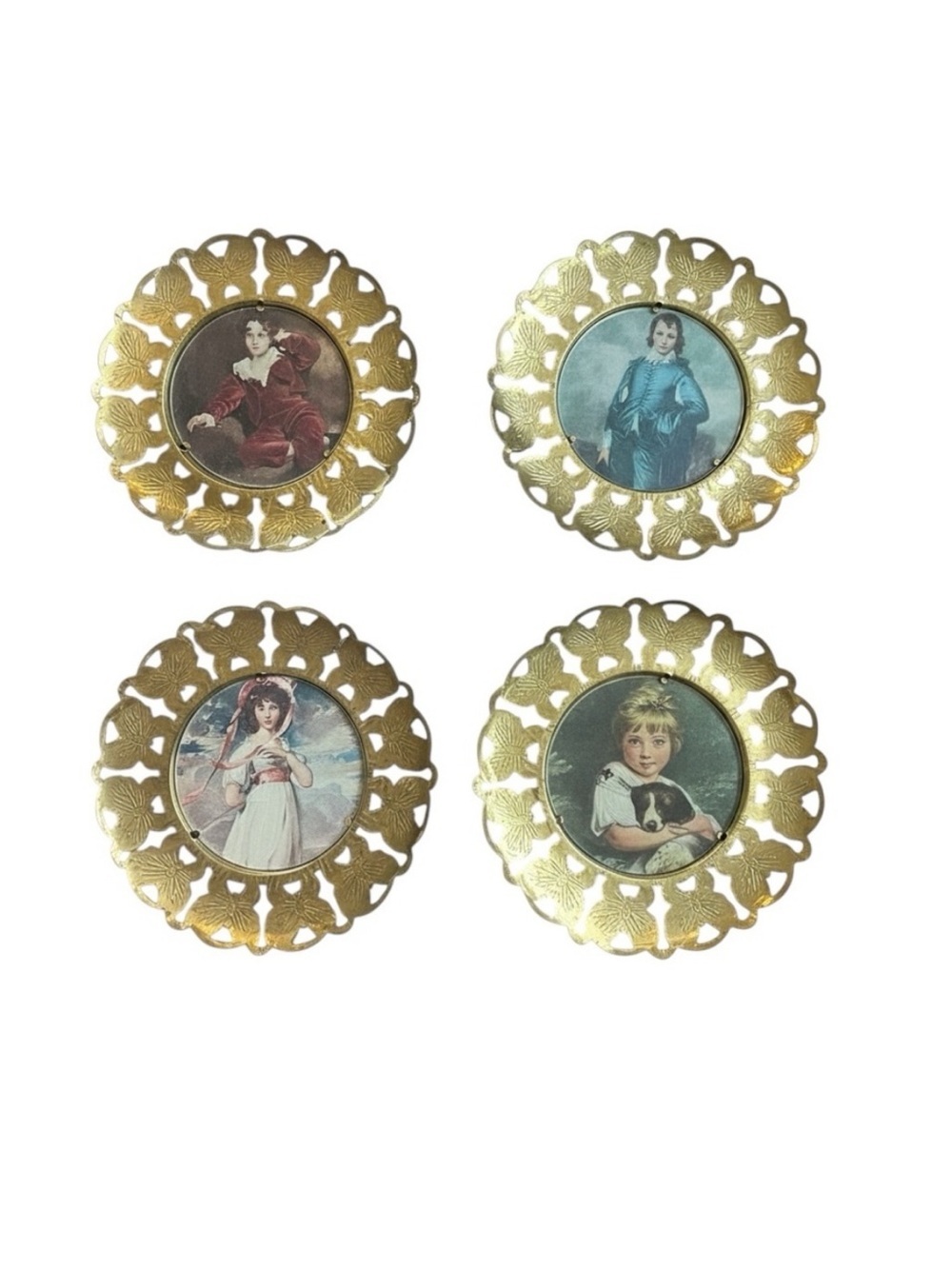 Vintage Victorian Children Brass Butterfly Frame Set of Four